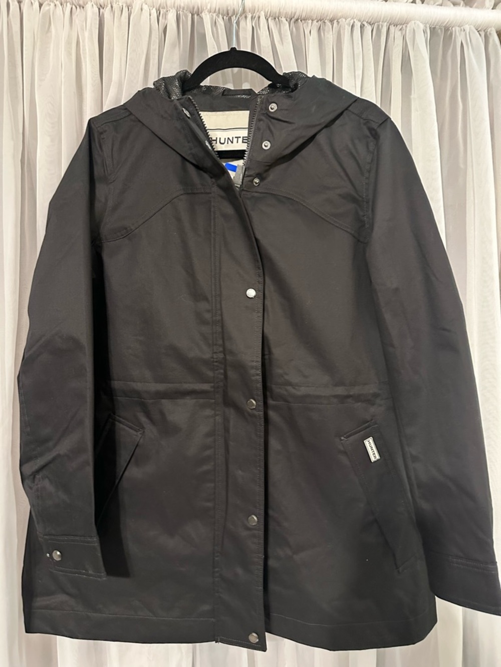 Hunter Black Hooded Waterproof Rain Zip Up Anorak Jacket Size L - Picture 3 of 15